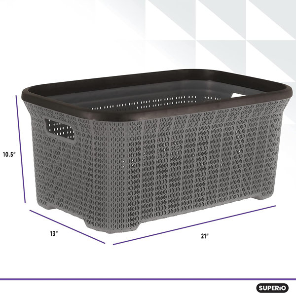 Superio Gradient Perforated Laundry Basket - Slim Design With Handles, Grey (Modern Hamper)